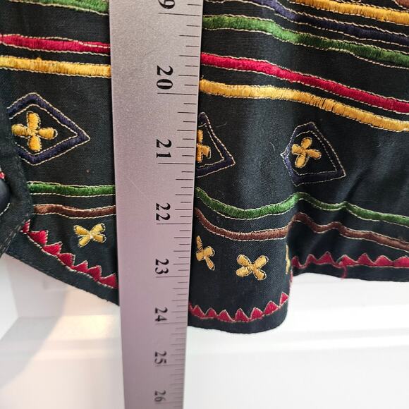 Vintage Vest Womens Medium Black 90s Button V-Neck Geometric Indie Southwestern - Picture 5 of 7